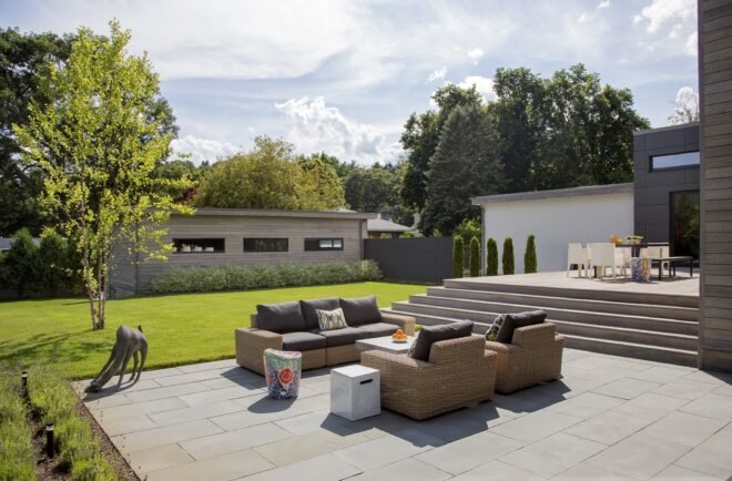 large outdoor seating area with sofas