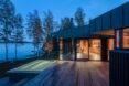 a wooden deck with sunken tub