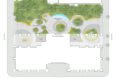 a birdseye view drawing of the area showing trees and several circular rooms, including 