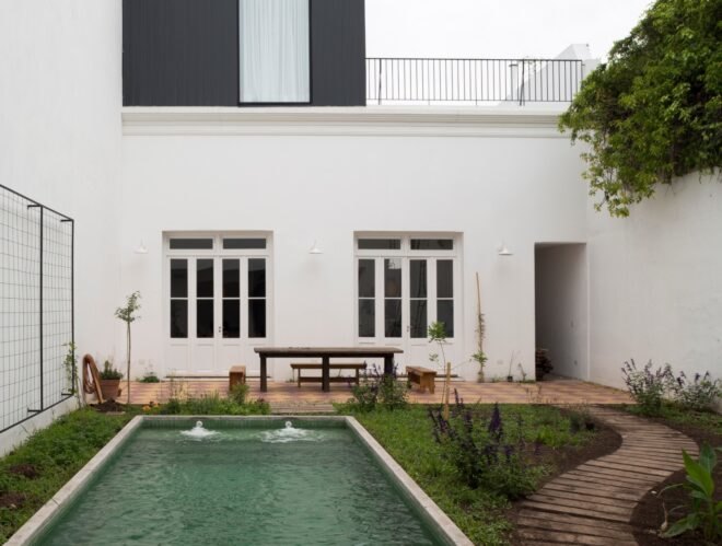 open-air courtyard with small swimming pool