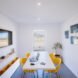 white dining table with yellow chairs