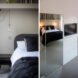 large bed with dark bedding