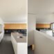 open-plan kitchen and living area with white cabinets and large windows