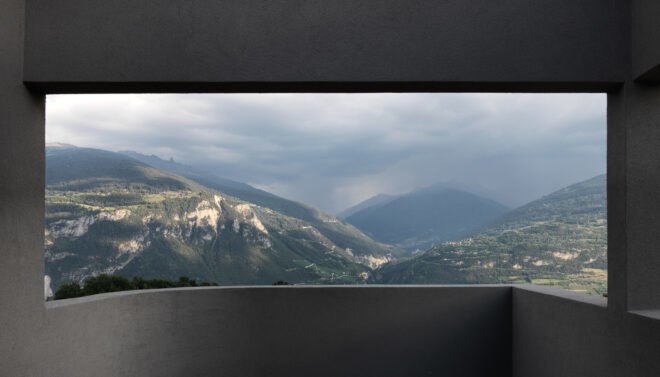large open window overlooking mountains and valleys