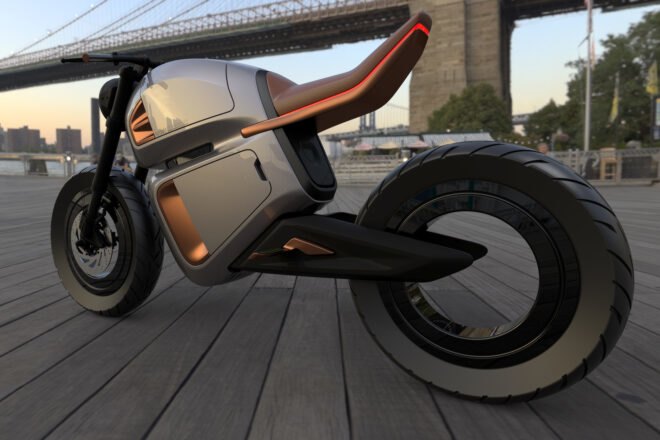 gray and orange hybrid motorcycle