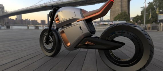gray and orange hybrid motorcycle