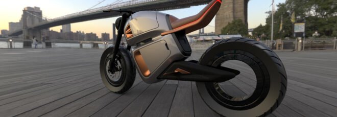 gray and orange hybrid motorcycle