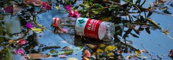empty plastic bottle in a puddle
