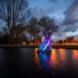 3d-printed bunny sculpture glowing with blue and purple LED lights