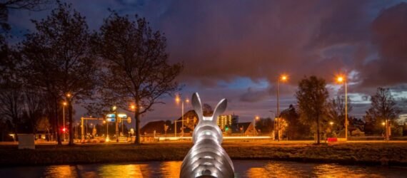 3d-printed bunny sculpture glowing with white LED lights