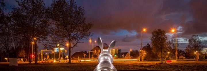 3d-printed bunny sculpture glowing with white LED lights