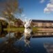 gray 3d-printed rabbit sculpture in a pond