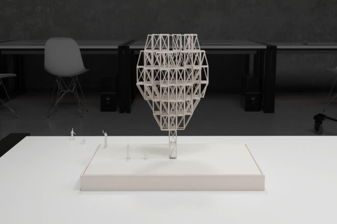 a white, constructed model of the Glasir tree