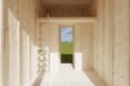 light wood tiny cabin interior with ladder leading to a loft