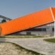 angled orange shipping container