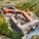 aerial view of orange and gray shipping container building