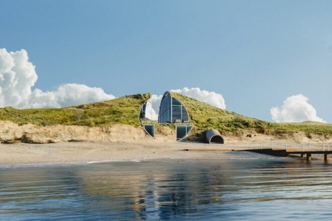 curved home design with lush green roof