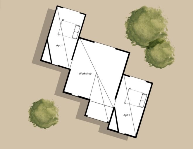 floor plan of home with three volumes