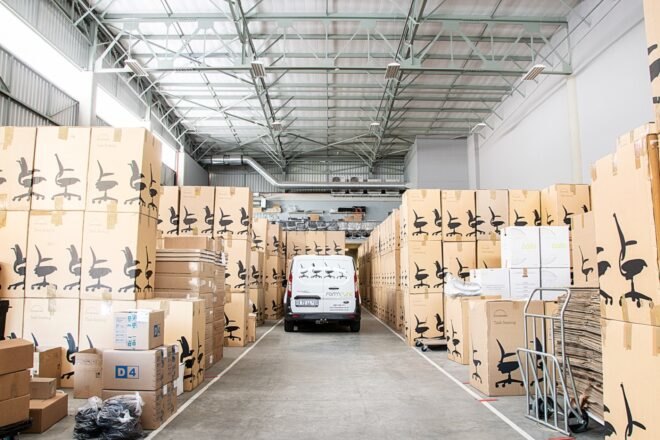 storage area with stacked boxes