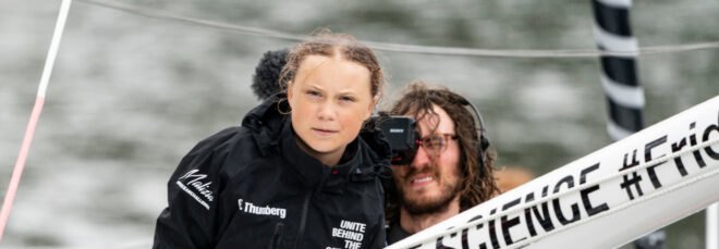 16-year-old climate activist Greta Thunberg arrives into New York City after crossing the Atlantic in zero carbon sailboat at North Cove Marina