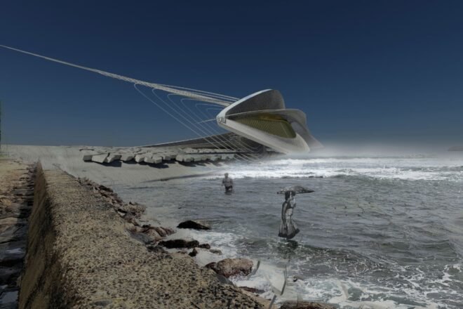 large hydroelectric structure on coastline