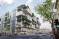 rendering of trees growing on each level of a large IKEA store building