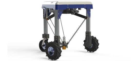 a closeup of the Odd.Bot, a platform held up by three legs with wheels