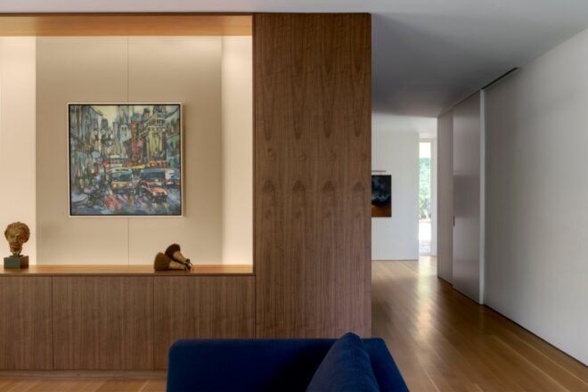 art framed in a lit wall area