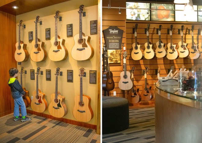 rows of guitars displays in a store