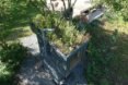 lush roof garden on a wood outhouse