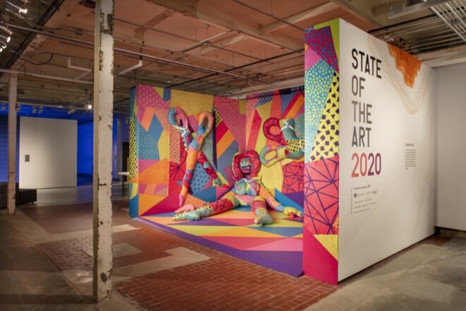 colorful sculptures inside a museum