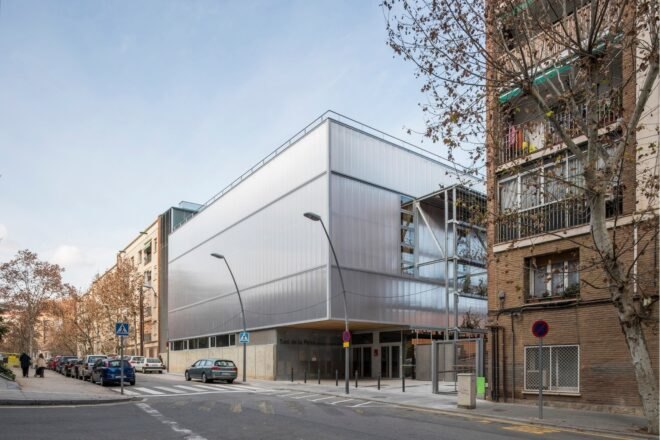 large building on street corner