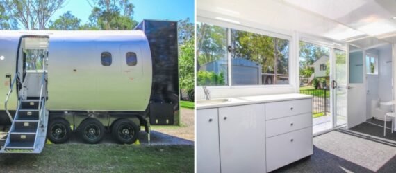 small round home made out of airplane fuselage