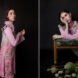 Pink and green patterned dress and vest