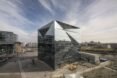 smart office building with reflective glass exterior