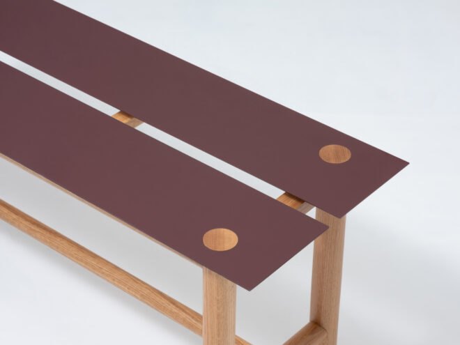 close-up of red bench