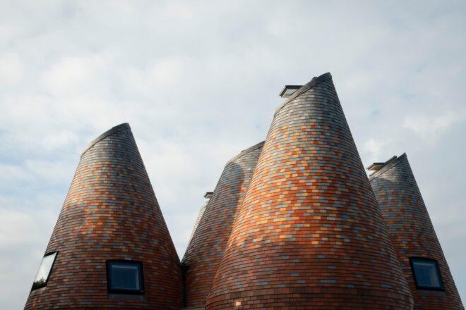 tops of four conical structures