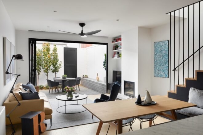 a living space that opens up to open-air patio