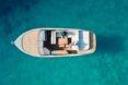 aerial shot of boat with wooden interior