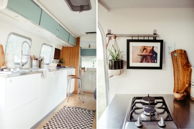 kitchen space inside an airstream