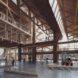 interior of a timber structure with cross beams