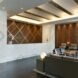 reception with brown and white walls