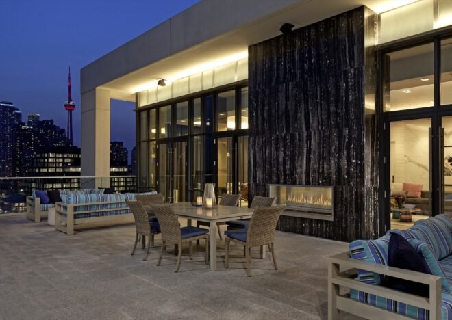 patio set on outdoor deck