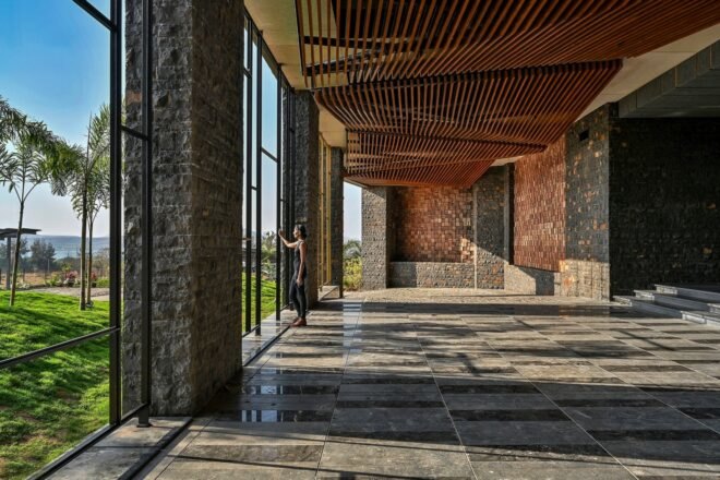 covered courtyard space with open facades