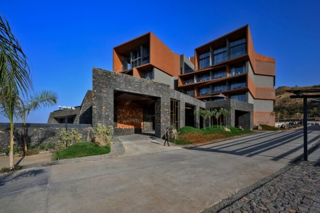 hotel made up of angled balconies