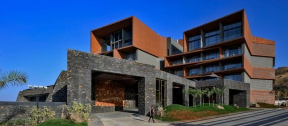 hotel with stone entranceway