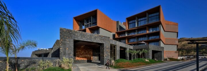 hotel with stone entranceway