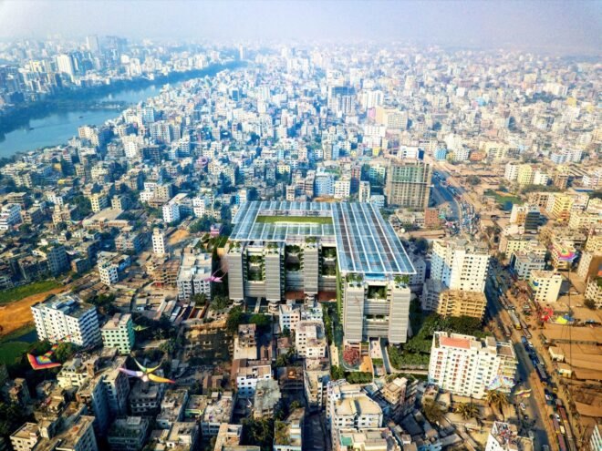 birdseye view of a city