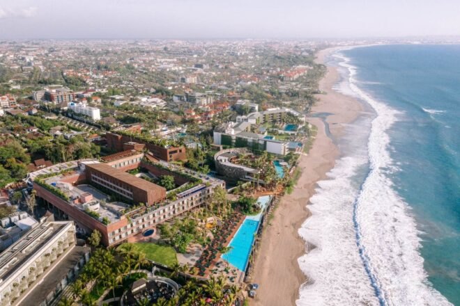 aerial view of beachfront resort