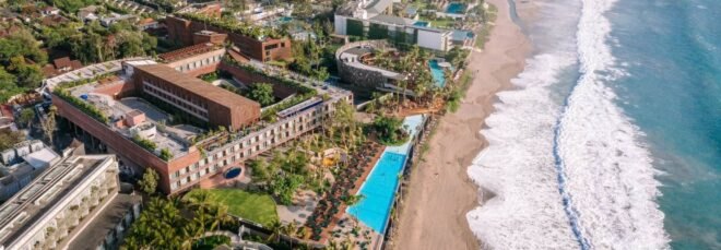 aerial view of beachfront resort